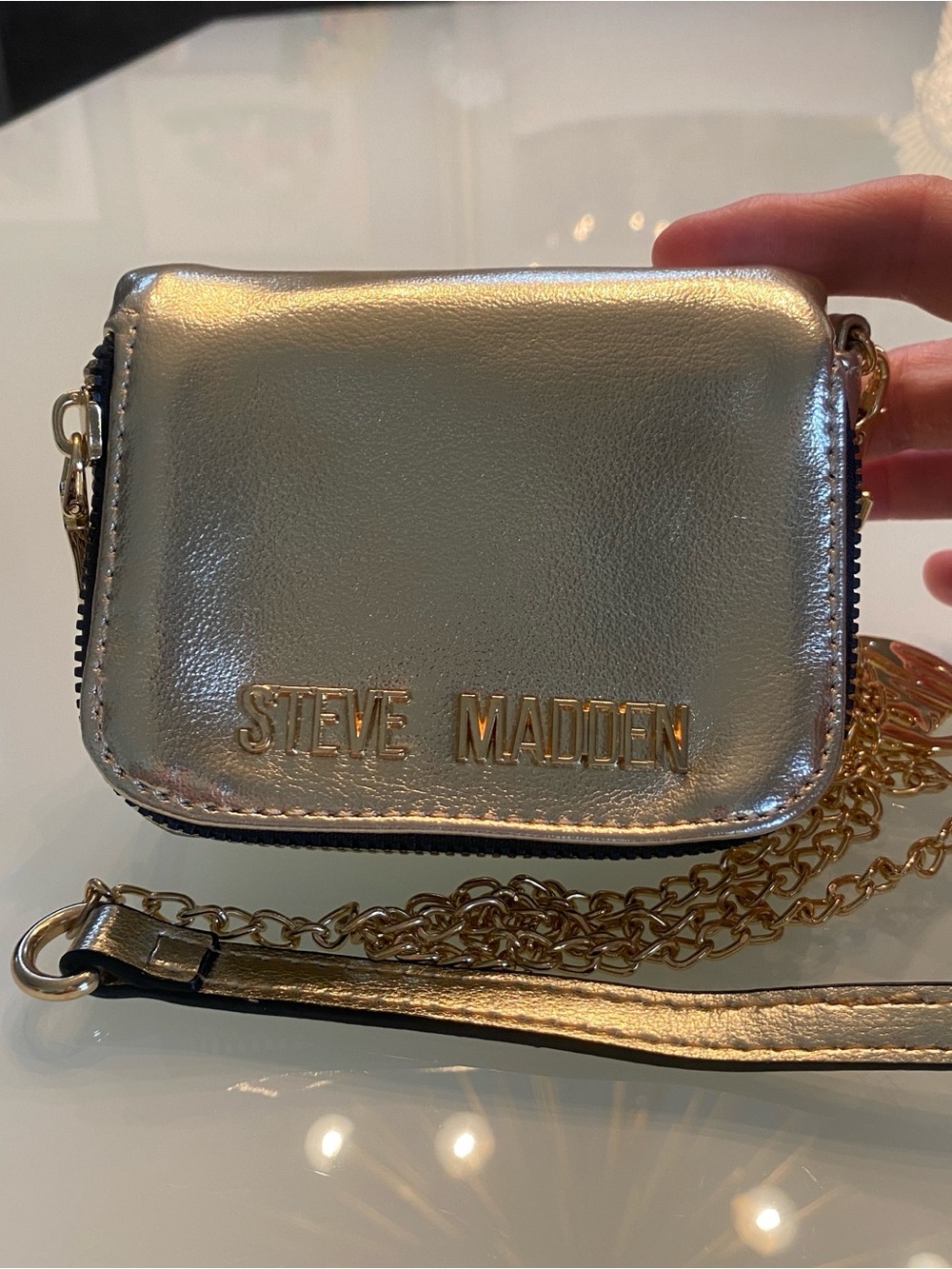 NWOT Steve Madden Metallic Gold Micro Chain Crossbody Bag Pouch Charm